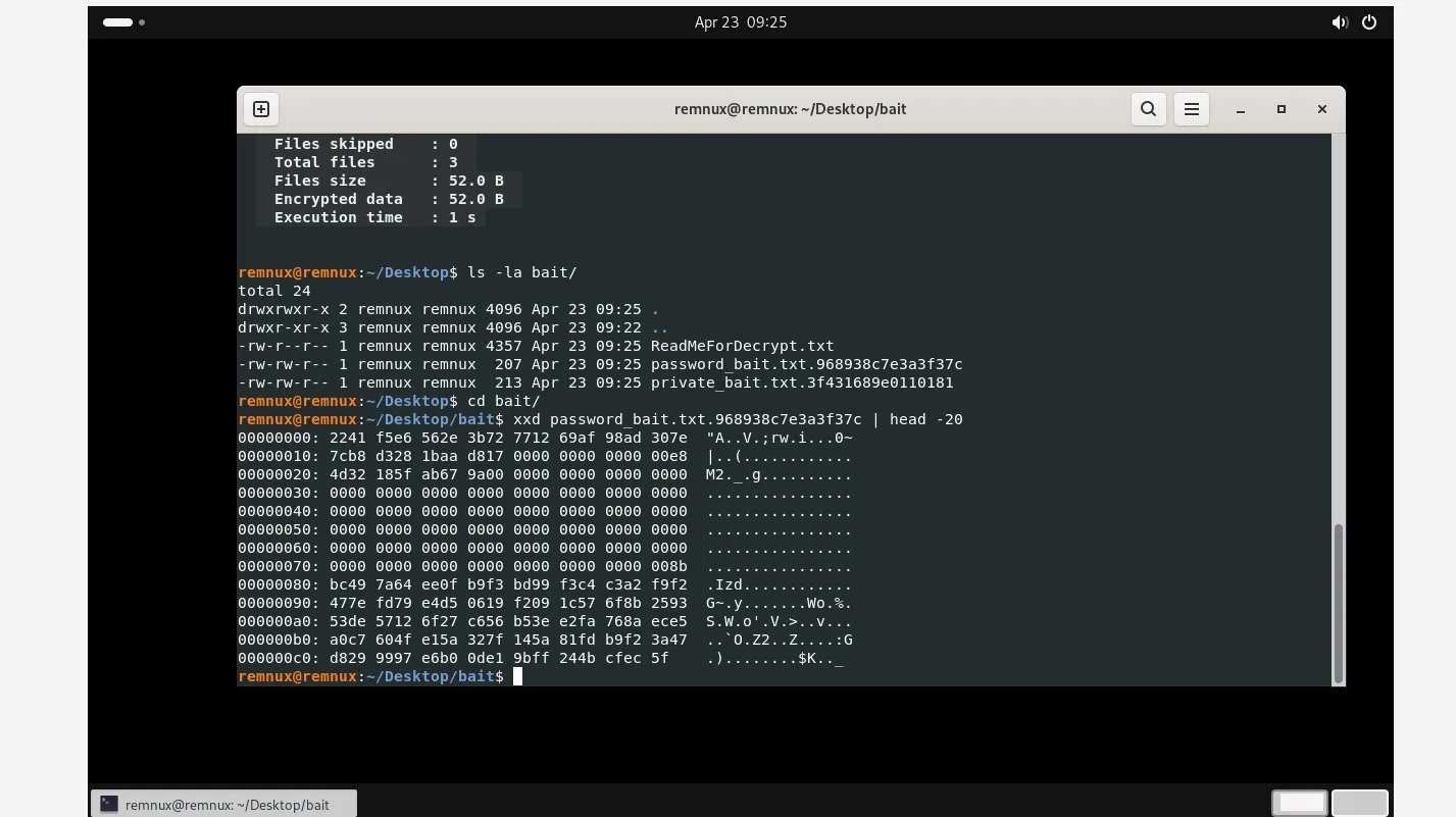 xxd output of encrypted file showing header structure